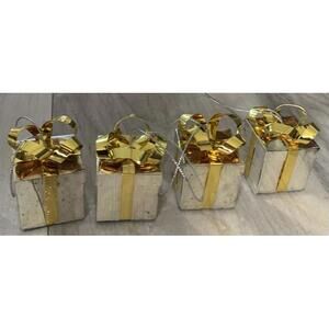 Lot of 4 Vintage Godinger Christmas Ornament Silver Gift Present Bow Have Spots